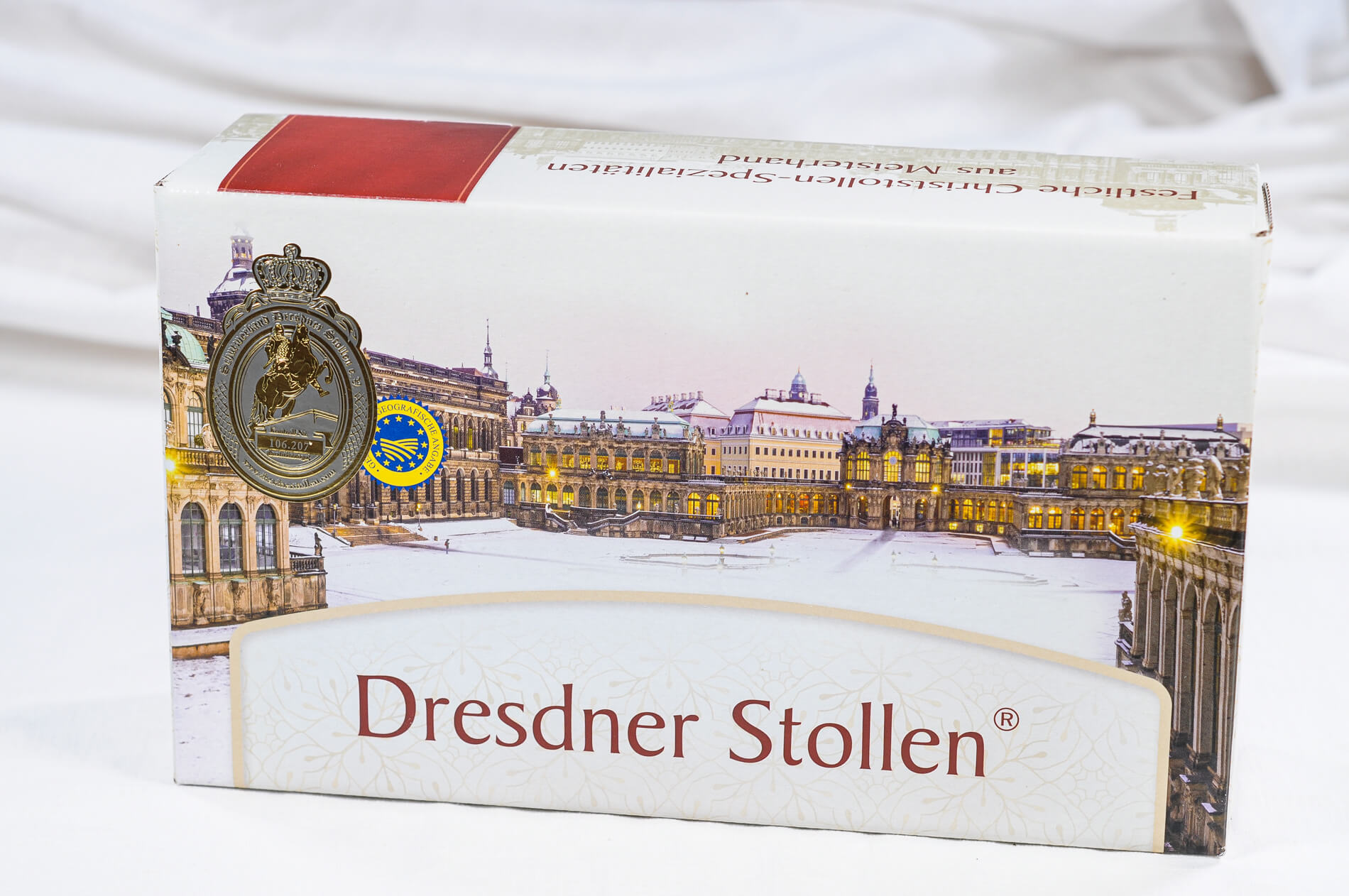 Dresdner Stollen 1 kg mit Zwinger  Motiv im Karton